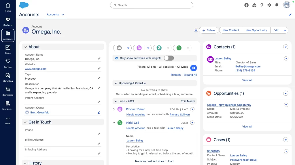 interface da ferrramenta de CRM sales force no artigo o que é marketing analytics.