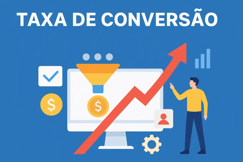 ilutração em vetor com letering escrito taxa de conversão, representando a capa do artigo Taxa de Conversão: veja como a LP Comex aumentou as vendas em 3 meses